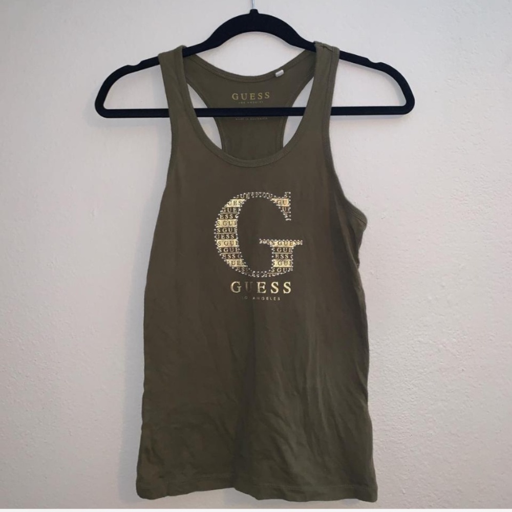 Guess military green beaded tank top